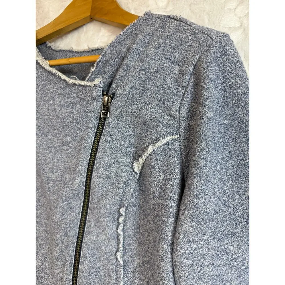 Soft Surroundings Assymetrical Zip Terry Jacket Light Blue Heather Size Medium - Picture 5 of 9